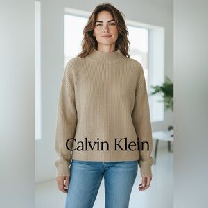 Calvin Klein Women's Beige Relaxed Turtleneck Sweater